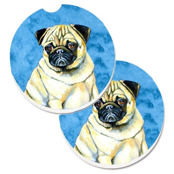 Carolines Treasures Blue Pug Set of 2 Cup Holder Car Coaster LH9387BUCARC